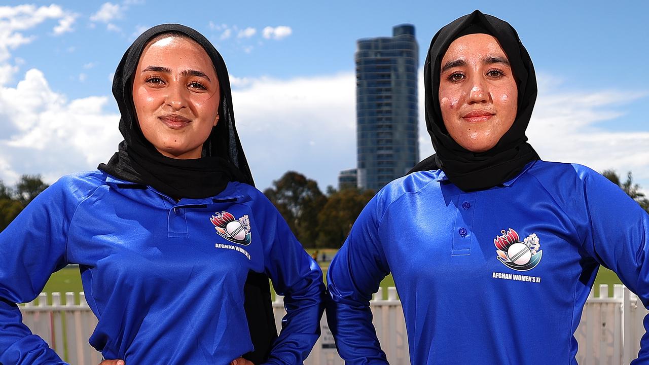 Firoza Amiri and Nahida Sapan of the Afghanistan XI. Picture: Morgan Hancock/Getty Images for Cricket Australia