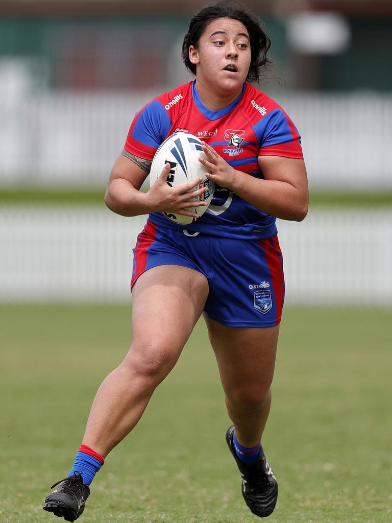 Newcastle Knights Tarsha Gale Cup prop forward Lexi Beagan will be key to their clash against the Rabbitohs. Picture: Bryden Sharp