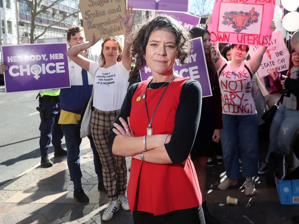 Pictured is Emily Mayo who joined pro choice protestors gathered at the front of NSW State Parliament in Sydney ahead of the debate of a possible abortion bill. Picture: Richard Dobson