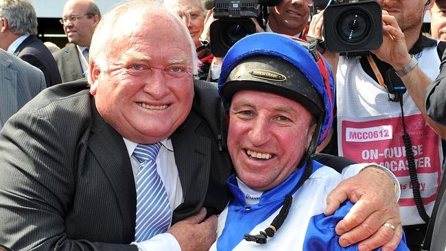 Clarry Conners and Jim Cassidy celebrate Dear Demi's Oaks win last year.