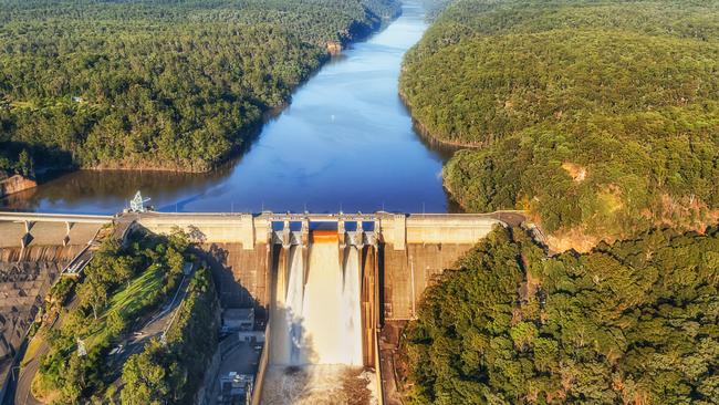 Water overflowing in Warragamba Dam in the Blue Mountains after strong torrential rains.