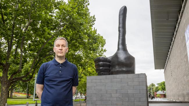 David Shrigley in front of Realy Good. Picture: Tim Caraffa