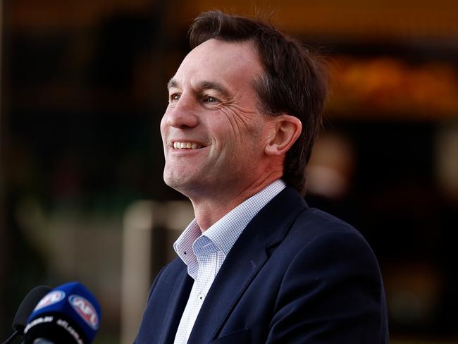 MELBOURNE, AUSTRALIA - JUNE 27: Andrew Dillon, Chief Executive Officer of the AFL speaks with media during the Toyota AFL Open Launch at Marvel Stadium on June 27, 2024 in Melbourne, Australia. (Photo by Michael Willson/AFL Photos via Getty Images)