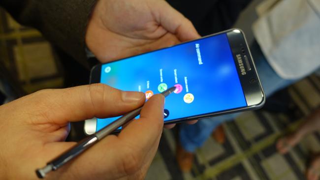 Mighty pen ... Samsung upgraded the S-Pen features on the Galaxy Note 5 smartphone but faced controversy. (Photo: Jennifer Dudley-Nicholson.)