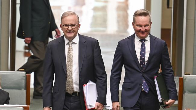 Climate Change and Energy Minister Chris Bowen, right, and Anthony Albanese. Picture: NCA NewsWire / Martin Ollman