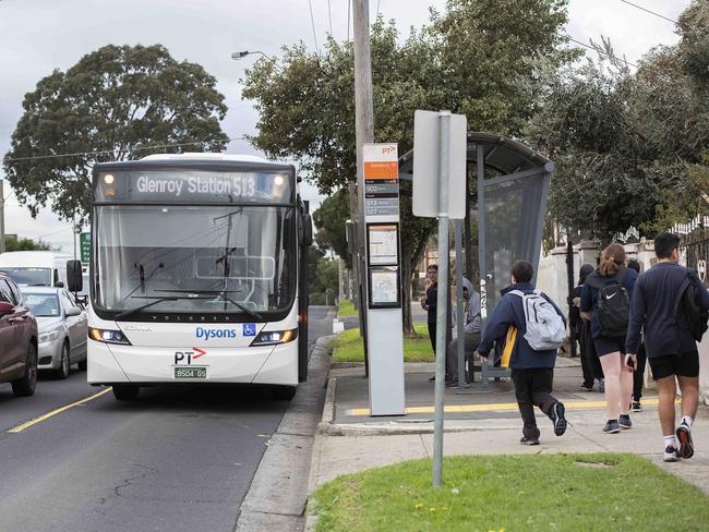 Children regularly run across the road to make the next bus. Picture: Ellen Smith