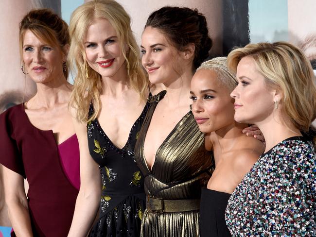 Big Little Lies stars (L-R) Laura Dern, Nicole Kidman, Shailene Woodley, Zoe Kravitz, and Reese Witherspoon. Picture: Getty