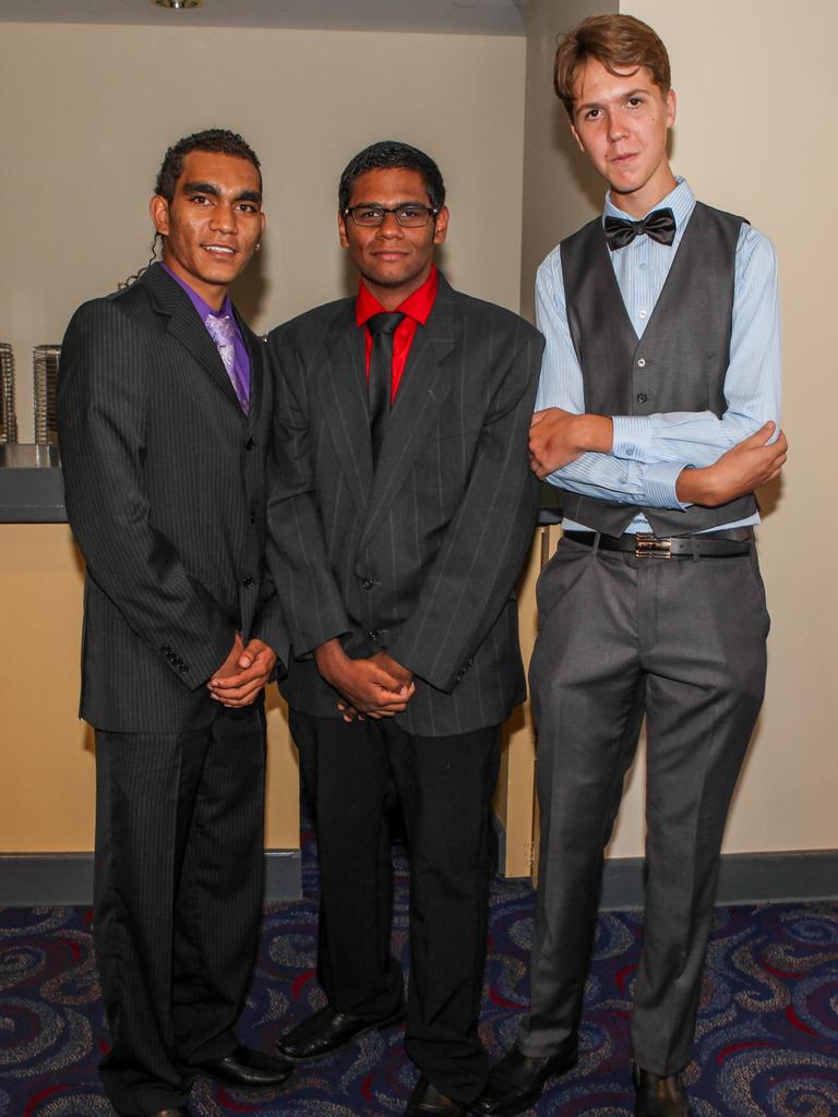 Keelhan Armstrong, Liam Presley and Shannon Boyack at the 2013 Centralian Senior College formal at the DoubleTree by Hilton. Picture: NT NEWS<br/>