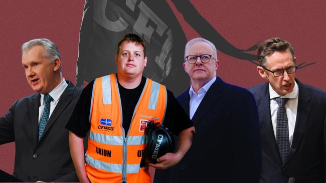 Employment and Workplace Relations Minister, Tony Burke; CFMEU national construction secretary Zach Smith; Prime Minister Anthony Albanese; Financial Services Minister Stephen Jones.