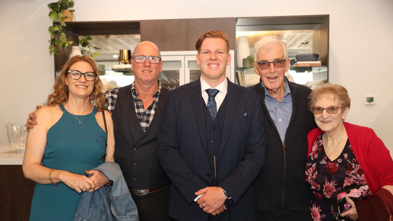 <p>Geelong Baptist College Year 12 student Jake McKenzie with parents Karen and James and grandparents Alan and Shirley. Picture: Alison Wynd</p>