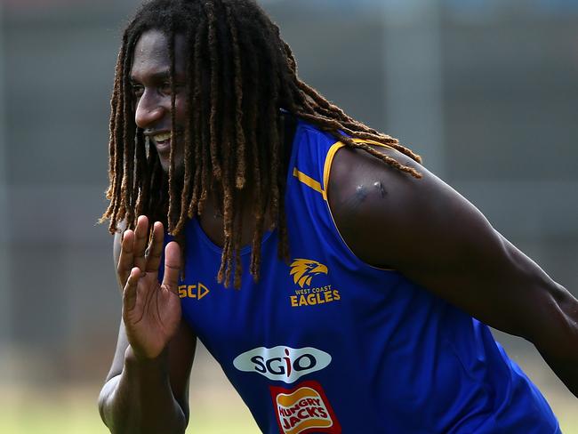 PERTH, AUSTRALIA - NOVEMBER 20:  Nic Naitanui of the Eagles warms up during a West Coast Eagles AFL training session at Lathlain Park on November 20, 2017 in Perth, Australia.  (Photo by Paul Kane/Getty Images)