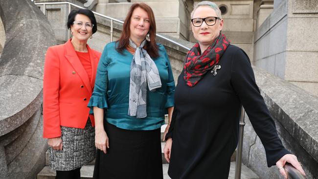 Attorney-General Vickie Chapman, Greens MLC Tammy Franks and Sex Industry Network Manager Sharon Jennings, who said the network is in the dark as to new SAPOL actions. Picture: AAP / Dean Martin