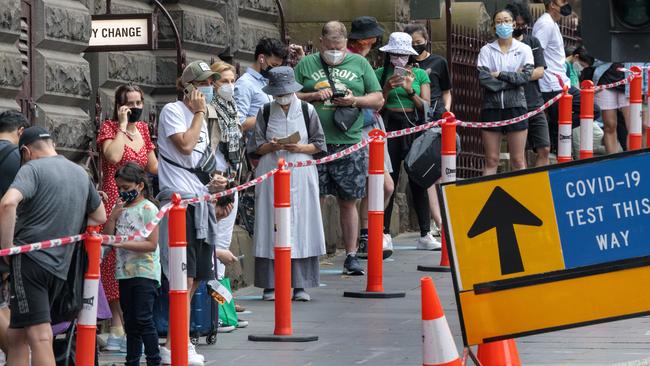 People queue for Covid testing in Melbourne in 2022. Picture: NCA NewsWire/David Geraghty