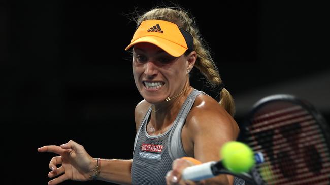 ADELAIDE, AUSTRALIA - JANUARY 13: Angelique Kerber of Germany plays a forehand to Qiang Wang of China during day two of the 2020 Adelaide International at Memorial Drive on January 13, 2020 in Adelaide, Australia. (Photo by Paul Kane/Getty Images)