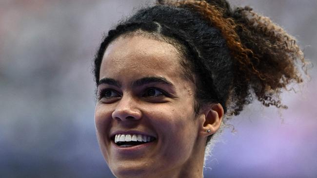 Australia's Torrie Lewis reacts after competing in the women's 200m repechage round of the athletics event at the Paris 2024 Olympic Games at Stade de France in Saint-Denis, north of Paris, on August 5, 2024. (Photo by Jewel SAMAD / AFP)