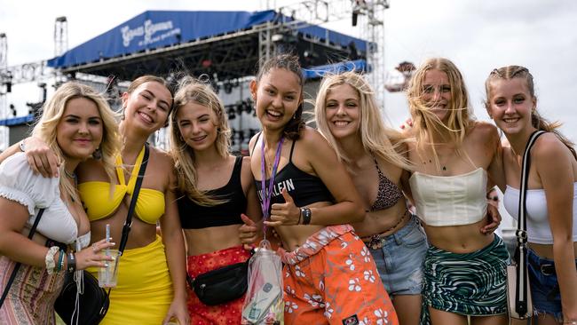 Alley Doney, Willow Ferguson, Lilly Eitrech, Leah Goode, Maddisyn Jones, Katie Swanston and Gracie Van Reef at the Grass is Greener at the Cairns Showgrounds. Picture: Emily Barker.