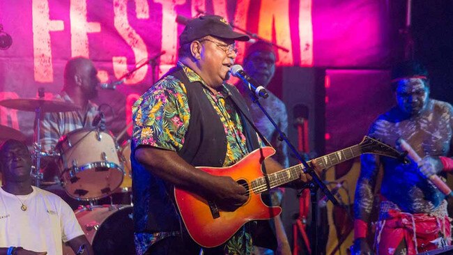 Evening performance by the band Blekbala Mujik with leader Peter Miller at the Barunga Festival 2018. Picture: Ludo Kuipers