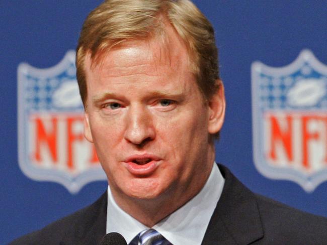 (FILES) In this February 1, 2008 file photo, NFL Commissioner Roger Goodell addresses the media at the news conference prior to Super Bowl XLII at the Phoenix Convention Center in Phoenix, Arizona. Goodell faced US lawmaker questions and a call to resign by a women's advocacy leader September 10, 2014 over his handling of the Ray Rice domestic violence incident. Video of NFL star running back Rice knocking out his then-fiancee and now-wife Janay last February in a casino elevator went public Monday, prompting the Baltimore Ravens to fire him and Goodell to suspend Rice indefinitely for an incident that he had previously punished with only a two-game ban. While Goodell admitted last month the penalty was too soft and toughened domestic violence bans, the brutal video has put the boss of the world's richest sports league on the hot seat. Drew Hallowell/Getty Images/AFP =FOR NEWSPAPERS,INTERNET,TELCOS AND TELEVISION USE ONLY= == FOR NEWSPAPERS, INTERNET, TELCOS & TELEVISION USE ONLY ==