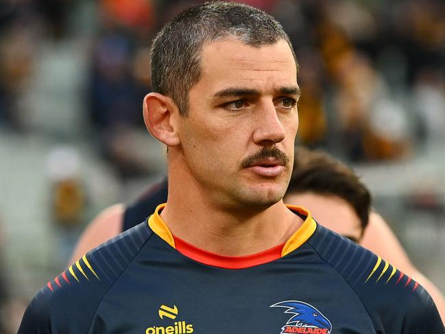 MELBOURNE, AUSTRALIA - JUNE 01: Taylor Walker of the Crows reacts following the round 12 AFL match between Hawthorn Hawks and Adelaide Crows at Melbourne Cricket Ground, on June 01, 2024, in Melbourne, Australia. (Photo by Morgan Hancock/AFL Photos/via Getty Images)