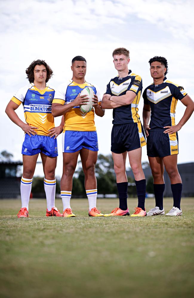 Tyson Sangalang, Finau Latu from Patrician Brothers Blacktown, Lachlan Galvin and Daniel Waqa from Westfields Sports High last yera. Picture: Adam Yip