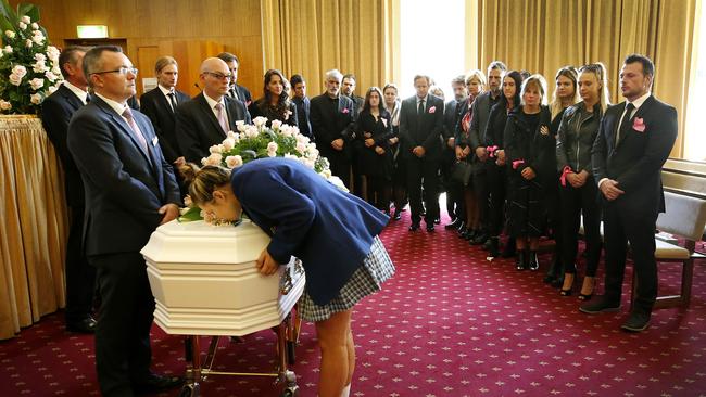 The heartbreaking David Caird image of a school student kissing the white coffin of her murdered friend, Melbourne teenager Masa Vukotic, captured the utter tragedy of her senseless death. Masa, 17, was stabbed to death on March 17, 2015, near her Doncaster home. Her killer Sean Price is serving a life sentence with a minimum non-parole period of 38-years for the horrific random attack.