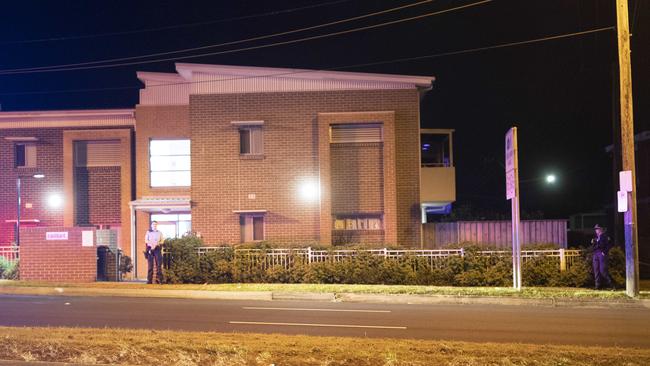 Police at the scene in Narraweena after a police officer was stabbed and man shot. Picture: Christian Gilles