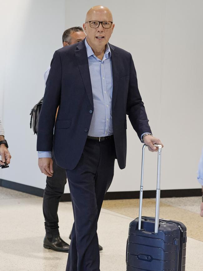 Former leader of the Opposition Peter Dutton on his final trip to Canberra. Picture: Peter Barnes