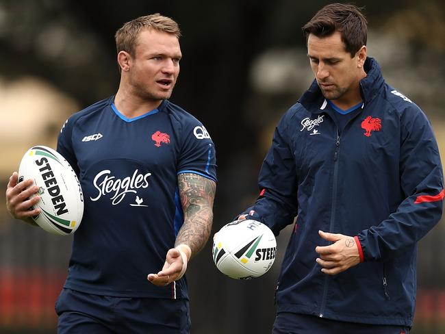 Jake Friend (left) and Mitchell Pearce. Picture: Getty Images