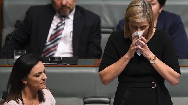 Labor backbench MP Susan Lamb makes a statement regarding her dual citizenship status. Picture: AAP.