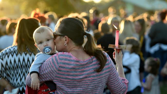 Crowds gather for the vigil for Zoe in Wangaratta. Picture: Mike Keating.