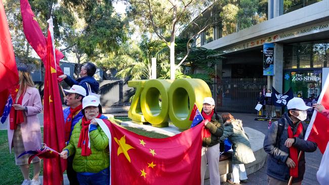 People holding Chinese national flags as they await the arrival of China's Premier Li Qiang at Adelaide Zoo on June 16, 2024 in Adelaide, Australia. (Photo by Asanka Ratnayake/Getty Images)