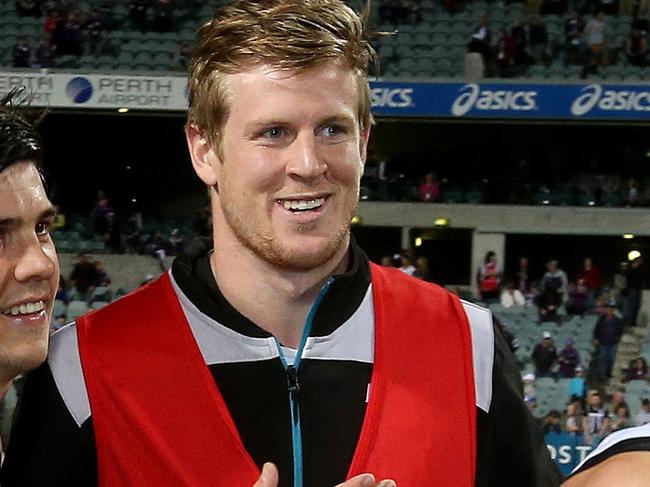 13/9/14 - AFL First Semi Final - Fremantle v Port Adelaide at Patersons Stadium - Angus Monfries and Tom Jonas Picture Simon Cross