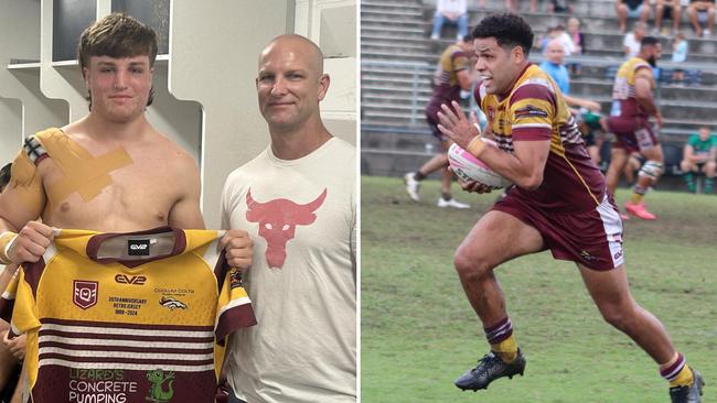 Coolum Colts young gun Mitch Bebbington and star centre Sam Elara. Pictures: Cordelia Turner.