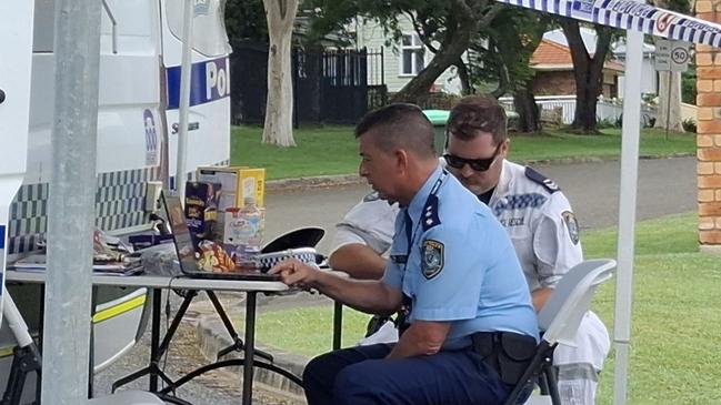 Police at the scene near McKittrick Park on Ryan St, Grafton on December 11, 2024, where a man was shot by officers after allegedly making threats with a knife. Picture: Toni Moon.