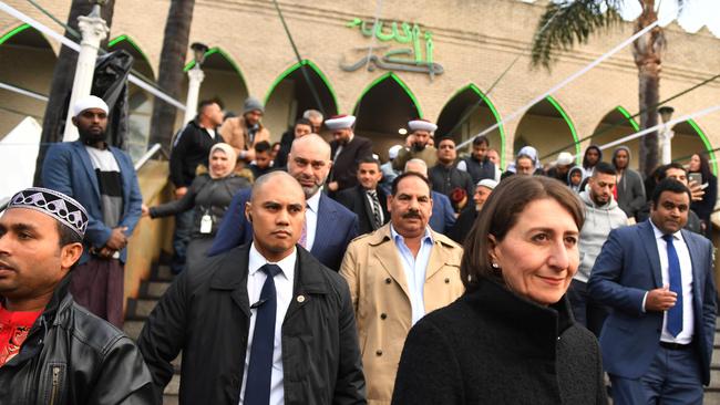 NSW Premier Gladys Berejiklian celebrates Eid al-Fitr at Lakemba Mosque. Picture: Dean Lewins