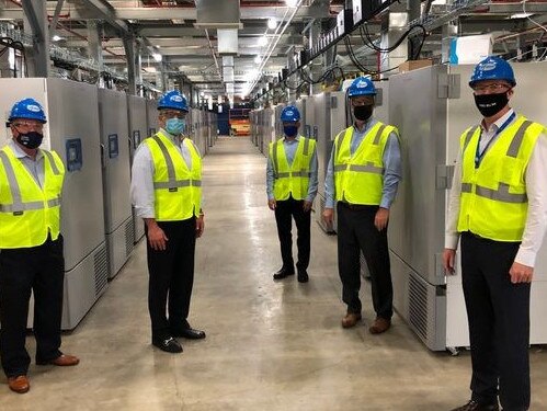 Workers at Pfizer's Kalamazoo, Michigan manufacturing facility where Pfizer plans to store its COVID-19 vaccine doses prior to distribution. Picture: AFP