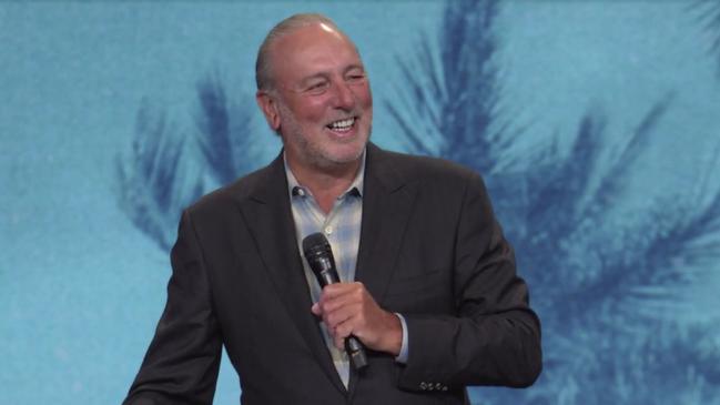Brian Houston giving a sermon at an American church campus.