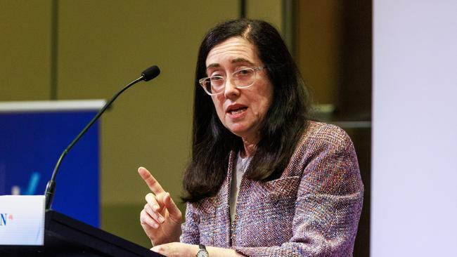 ACCC chair Gina Cass-Gottlieb speaking during the Economic and Social Outlook Conference in Melbourne. Picture: Aaron Francis