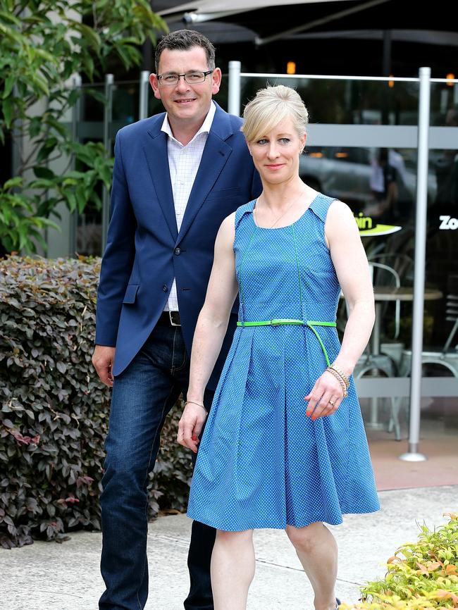 Daniel Andrews meets staff on a tour of Monash Medical Centre in Moorabbin. Daniel Andrews with his wife Cath. Picture: Tim Carrafa.