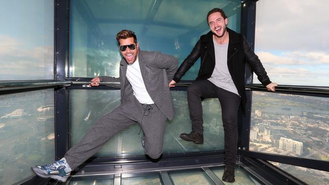 Ricky Martin and Jackson Thomas promoting The Voice finale at Eureka Skydeck.