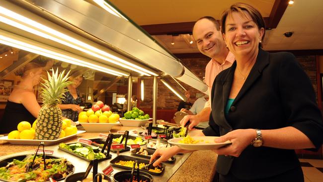 Former Queensland Premier Anna Bligh tucked into the Sizzler buffet while visiting Townsville.