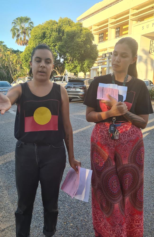 Mililma May and Sharna Alley after their arrest. Picture: Thomas Morgan.