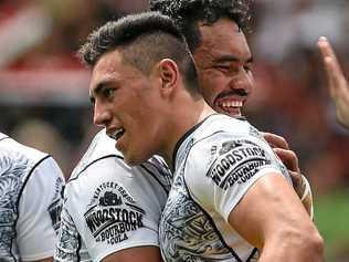 RISING STAR: Nathaniel Roache of the Warriors celebrates a try during the 2016 Auckland Nines. Picture: Simon Watts