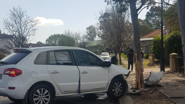 Police at the scene of a car crash at Quakers Hill. Picture: Sarah McKay