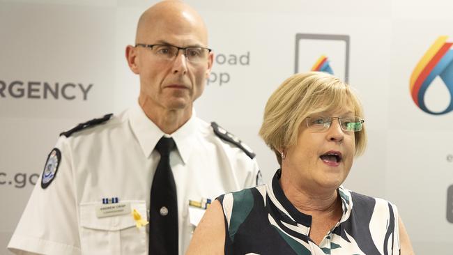 Emergency Management Commissioner Andrew Crisp with Emergency Services Minister Lisa Neville. Picture: AAP