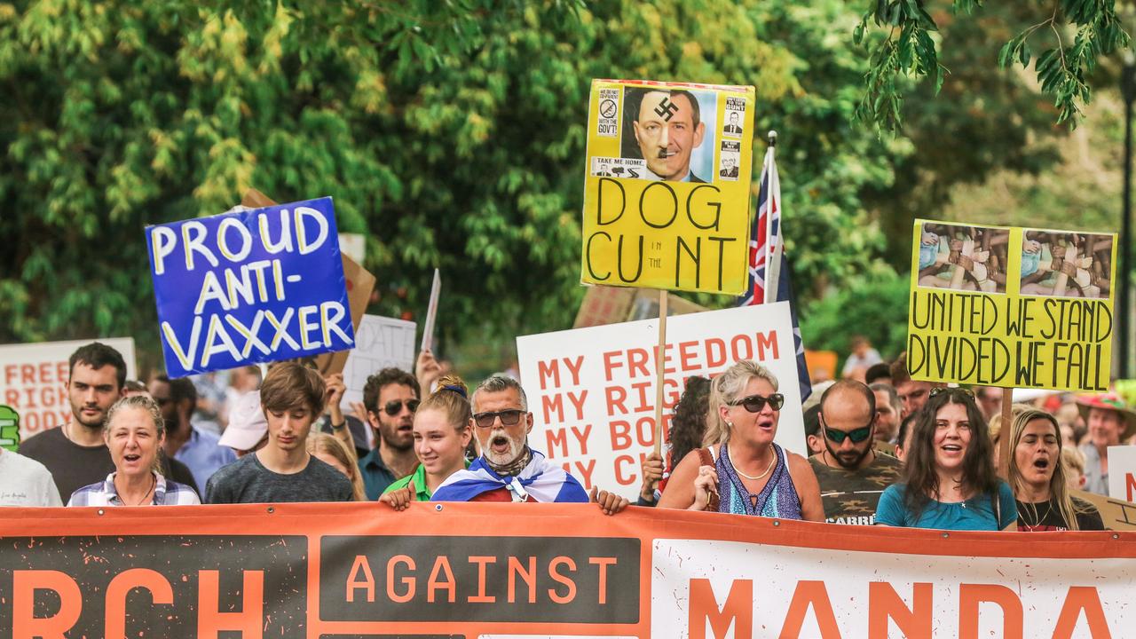 Crowds at an Anti Mandate March in Darwin Picture: Glenn Campbell