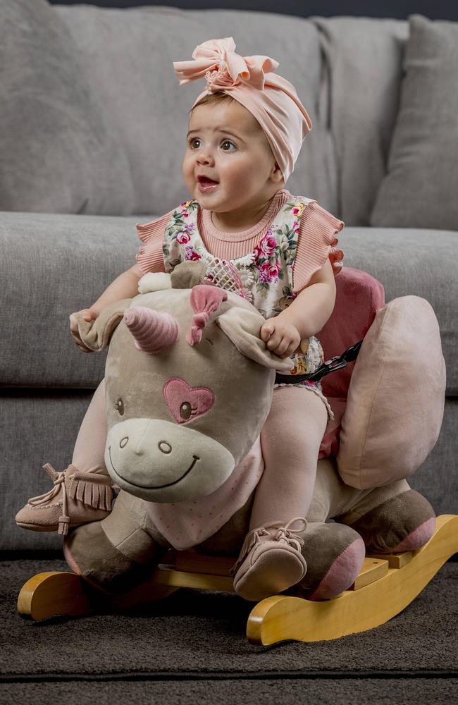 Halle Vella, 7 months, is the winner of the Gold Coast’s cutest baby competition 2020. Picture: Jerad Williams