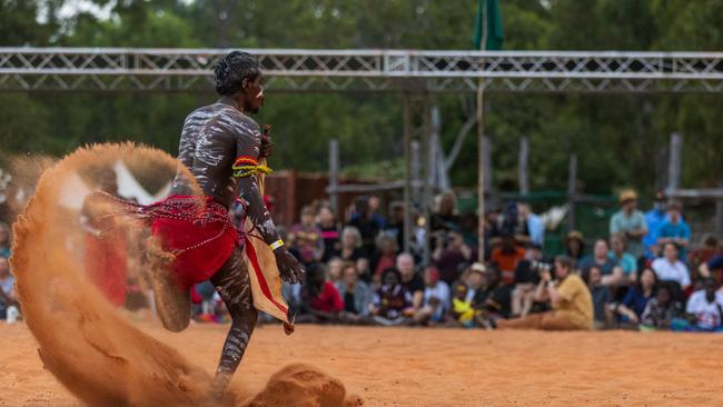 A Yolngu man during the Bungul at Garma Festival. Picture: Tamati Smith/Getty Images