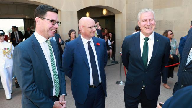 NOMINATE NOW: Member for Maranoa David Littleproud, Deputy Prime Minister Michael McCormack and Nationals Member for Gippsland Darren Chester at the Last Post Ceremony at the Australian War Memorial this year. Picture: File