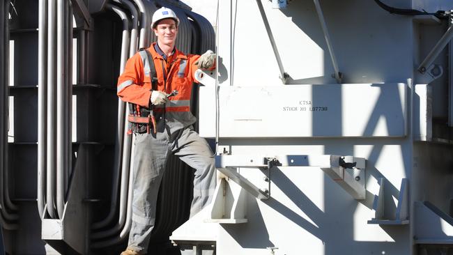 ETSA linesman Patrick Guiffreda. Being a lineworker is not the job for you if you’re prone to vertigo!